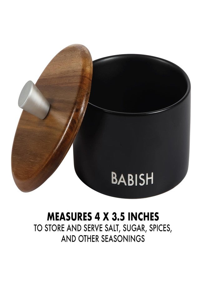 Babish Stoneware Salt Cellar w/Wood Lid - 4" X 3.5" - Image 4